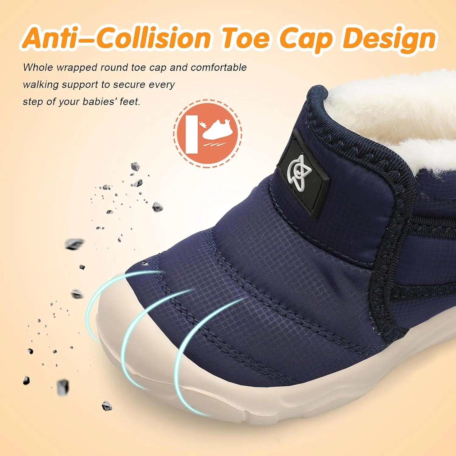 QFH Baby Boys Girls Winter Warm Shoes Cozy Fleece Snow Boots Toddler Non-Slip Walking Shoes Infant Outdoor Water Resistance Faux Fur Booties