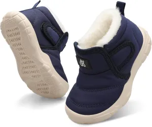 QFH Baby Boys Girls Winter Warm Shoes Cozy Fleece Snow Boots Toddler Non-Slip Walking Shoes Infant Outdoor Water Resistance Faux Fur Booties