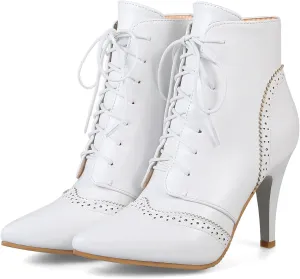 Quimeir Womens Stiletto Ankle Boots Pointed Toe Lace Up High Heel Booties