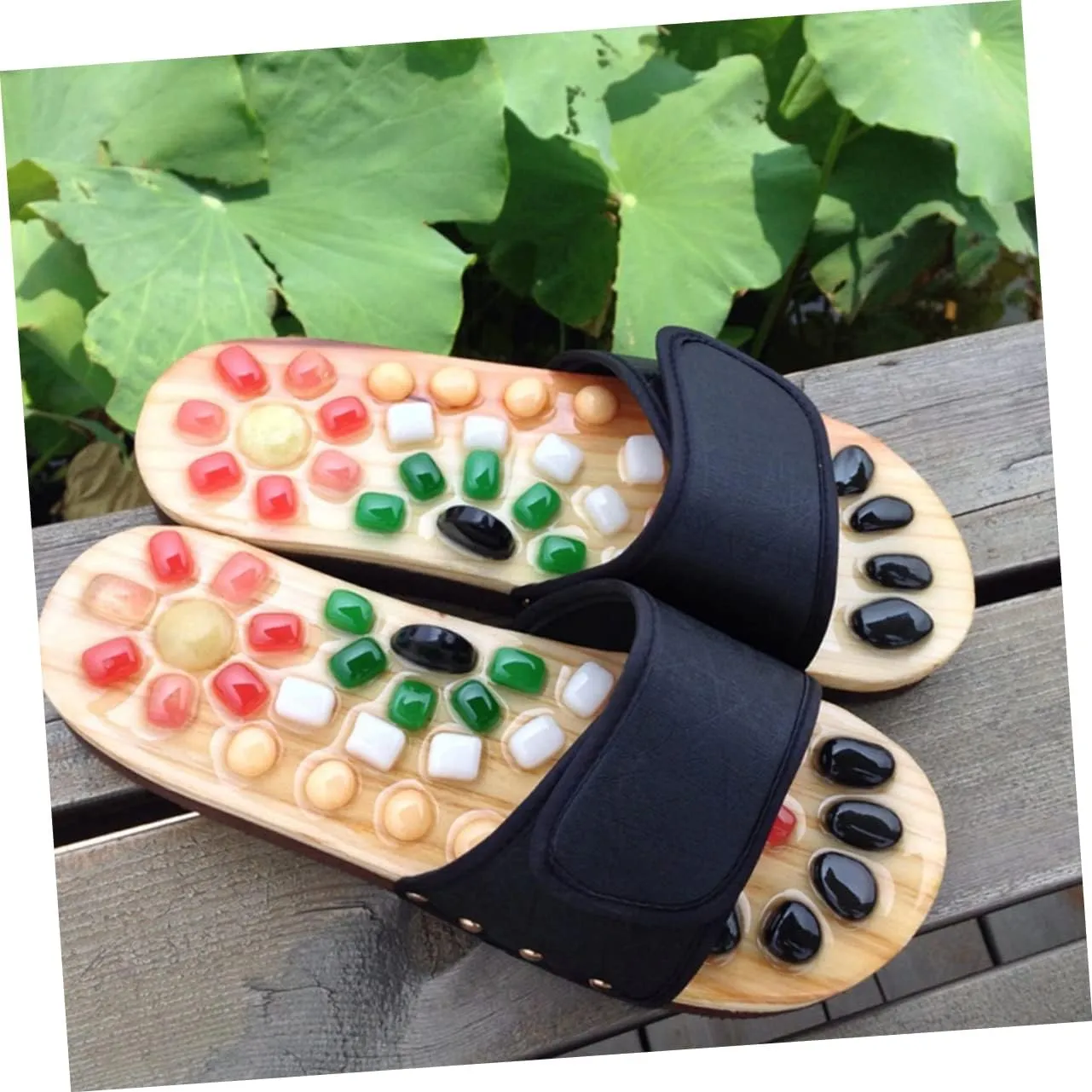 Relaxing Massage Sandals Foot Soaker Shoes Pedicure Slippers Sandals for Men Natural Jade Massage Slippers Size 37-38