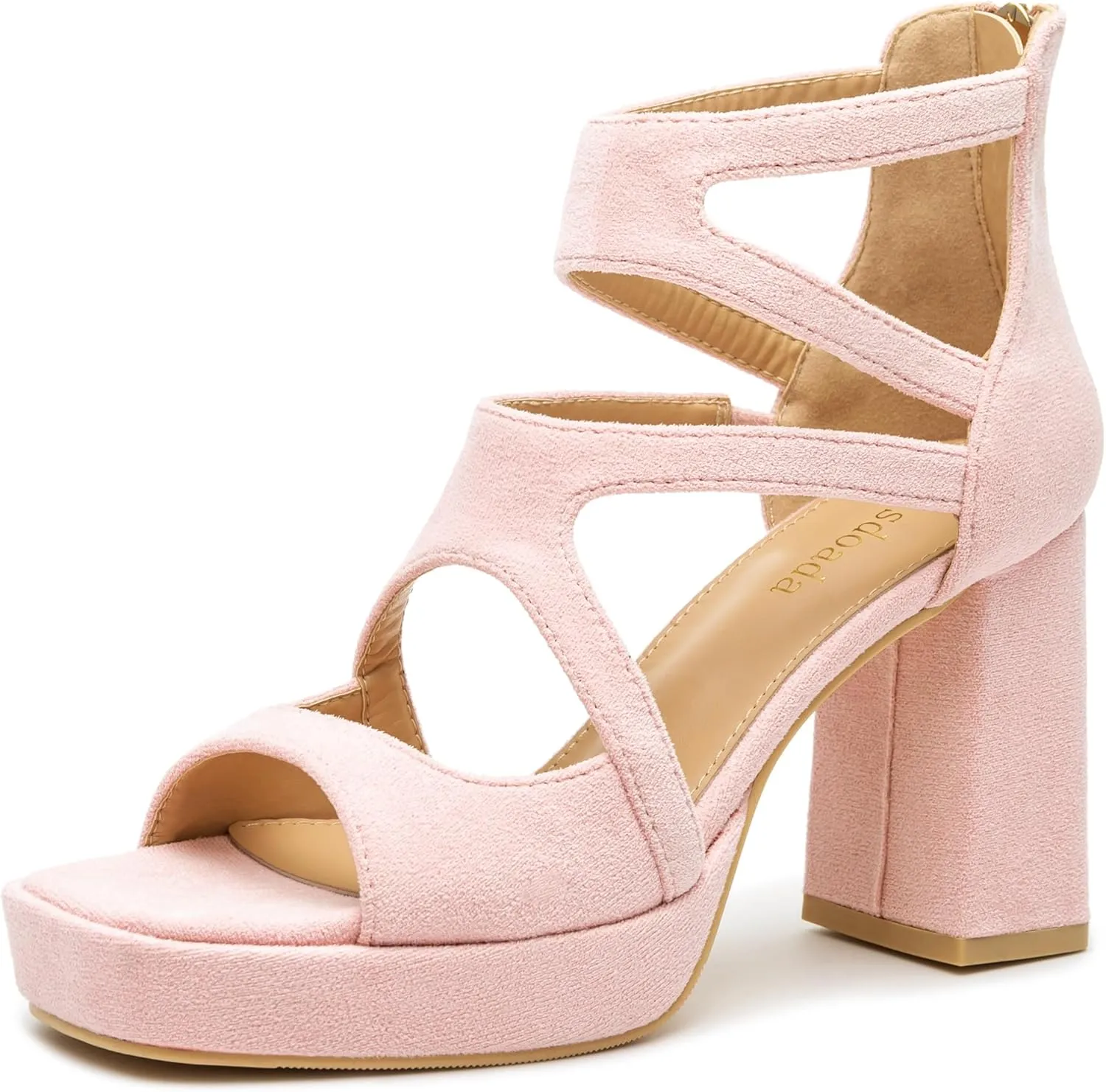 risdoada Platform Heels 3.54 Inches Chunky Block Heeled Sandals for Women Comfortable Suede Open Toe Hollow Out High Heels Pumps
