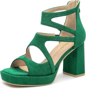risdoada Platform Heels 3.54 Inches Chunky Block Heeled Sandals for Women Comfortable Suede Open Toe Hollow Out High Heels Pumps