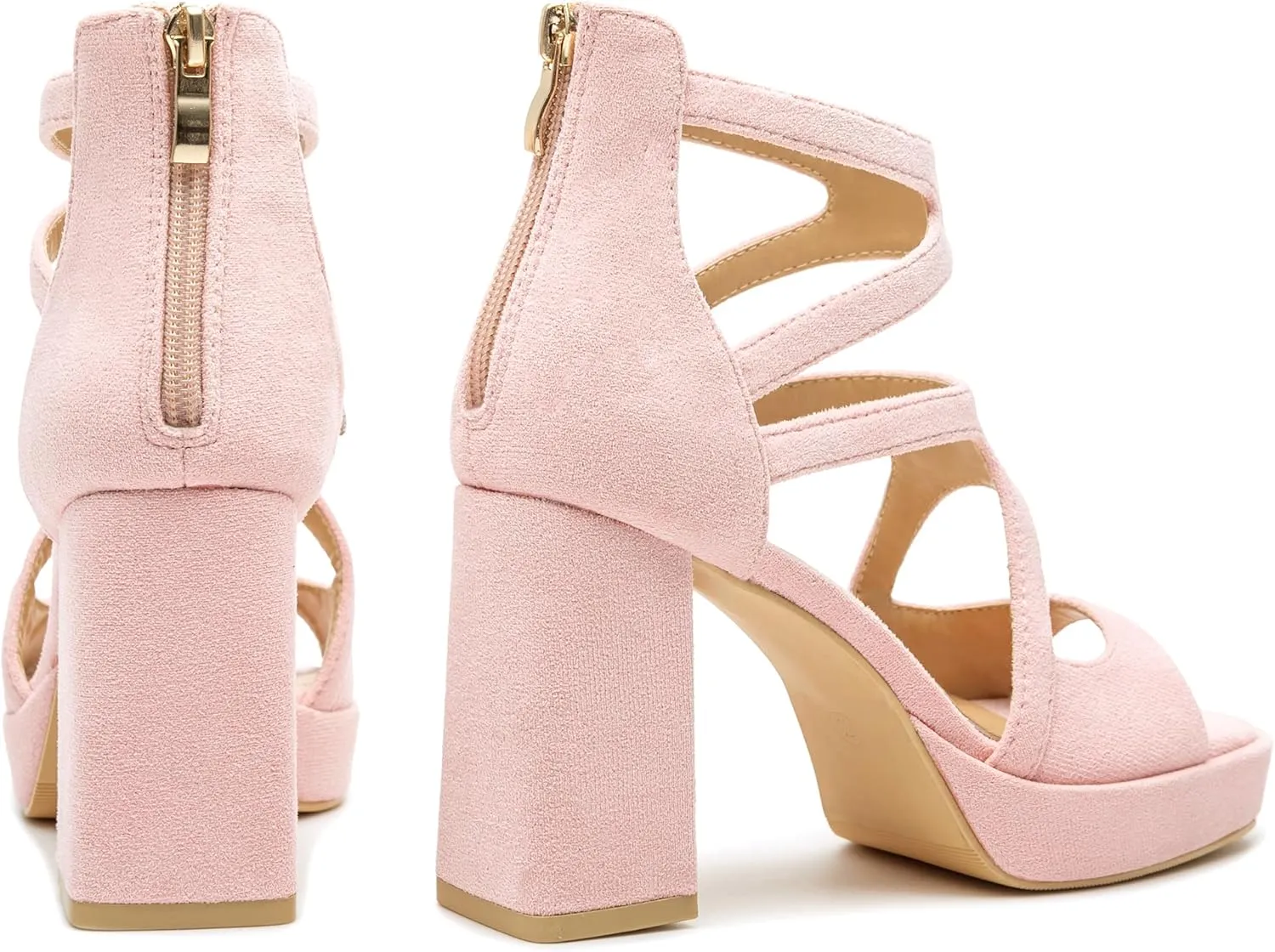 risdoada Platform Heels 3.54 Inches Chunky Block Heeled Sandals for Women Comfortable Suede Open Toe Hollow Out High Heels Pumps