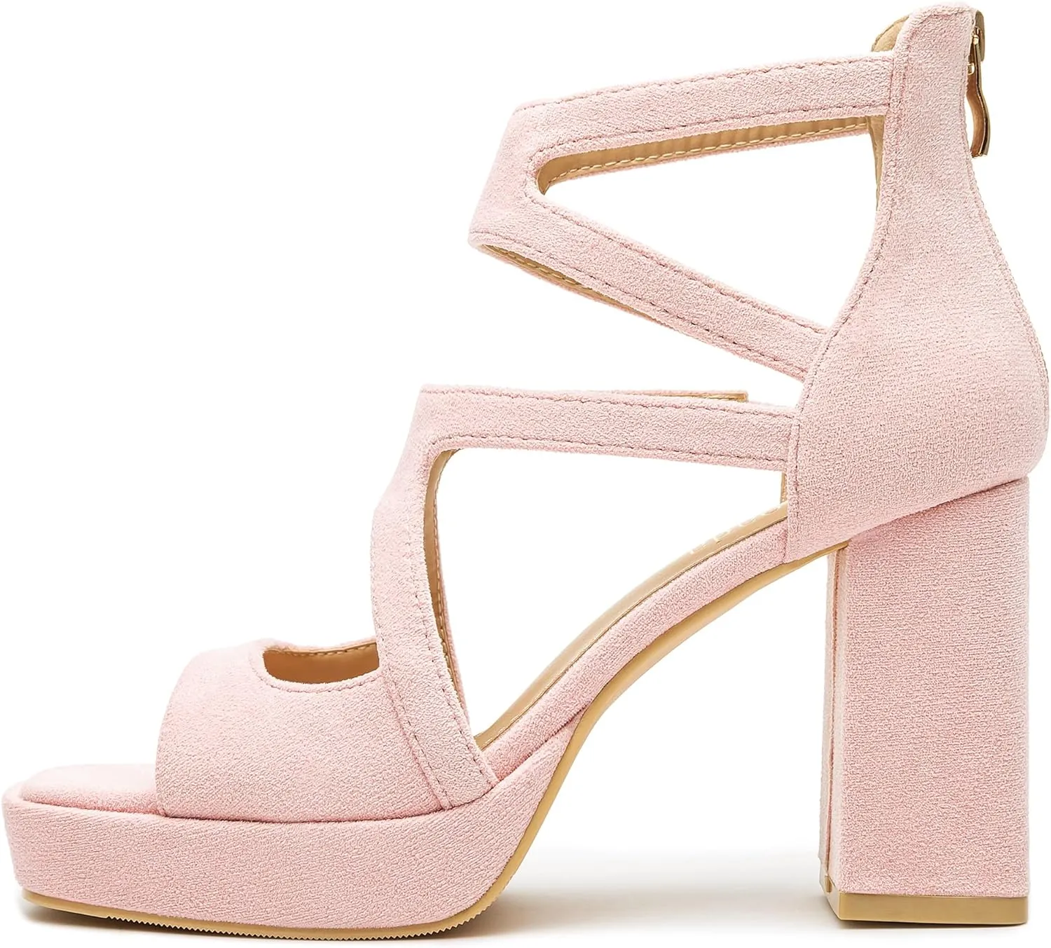 risdoada Platform Heels 3.54 Inches Chunky Block Heeled Sandals for Women Comfortable Suede Open Toe Hollow Out High Heels Pumps
