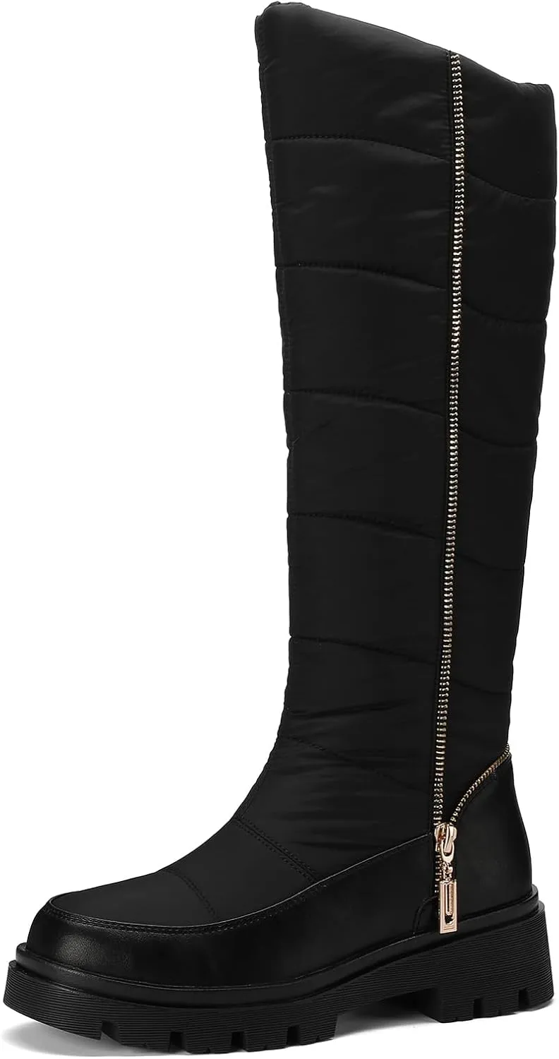 Roimaash Women's Snow Boots Knee High Mid Heel Warm Winter Boots
