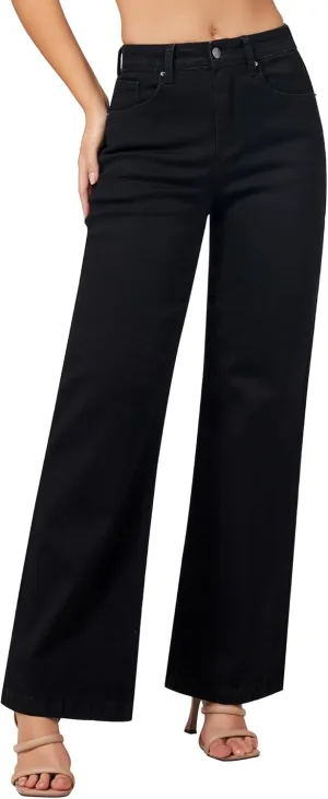 roswear Women's Wide Leg Jeans High Waisted Stretchy Denim Trouser Pants
