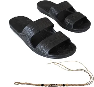 Rubber Double Strap Jesus Style Sandals Imperial Brand - With 1 Braided Natural Hemp Anklet Bracelet Bundle - 2 Items