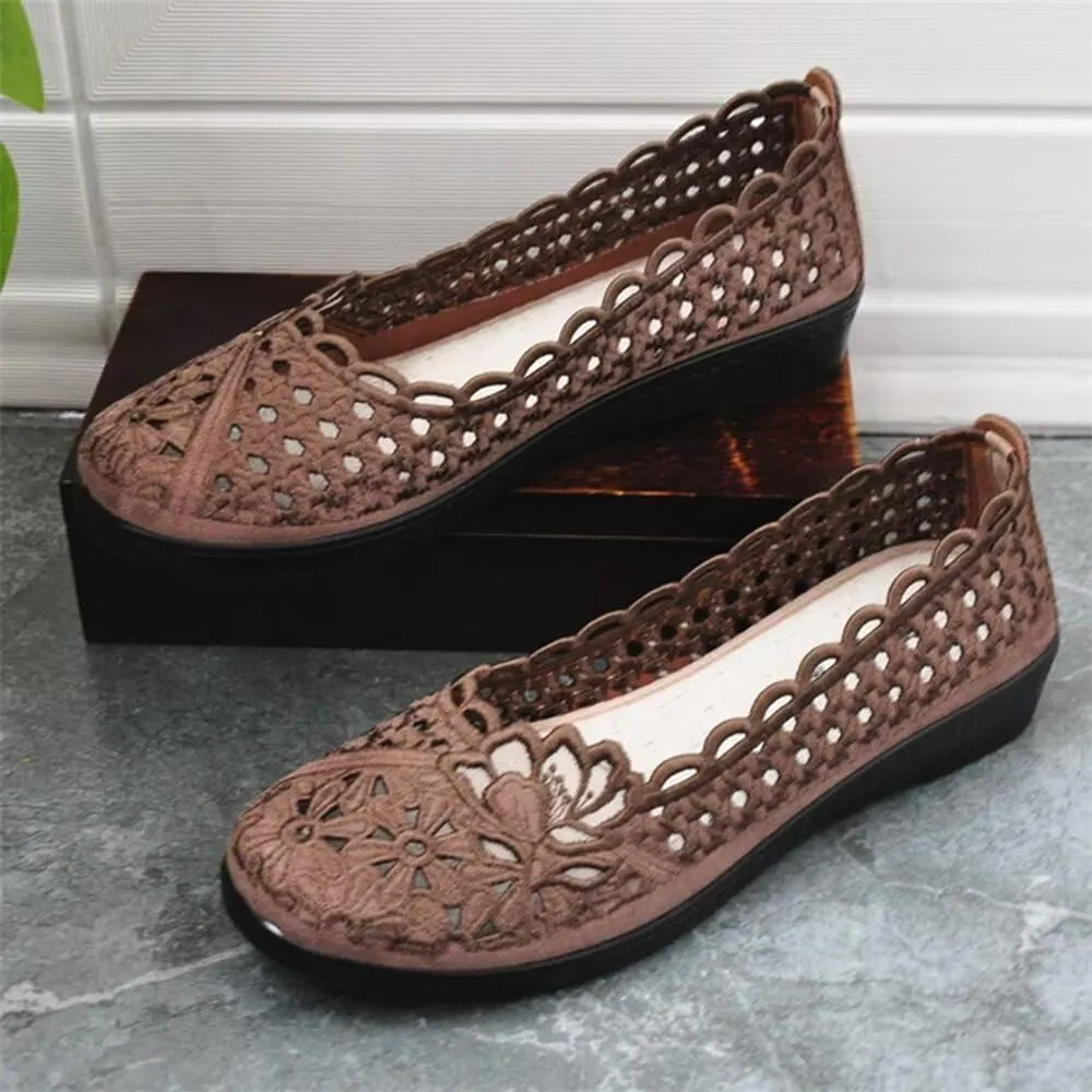 SAILING LU Women's Breathable Crochet Lace Ballet Flat Floral Casual Round Toe Loafers Shoes