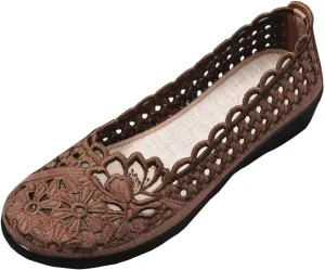 SAILING LU Women's Breathable Crochet Lace Ballet Flat Floral Casual Round Toe Loafers Shoes