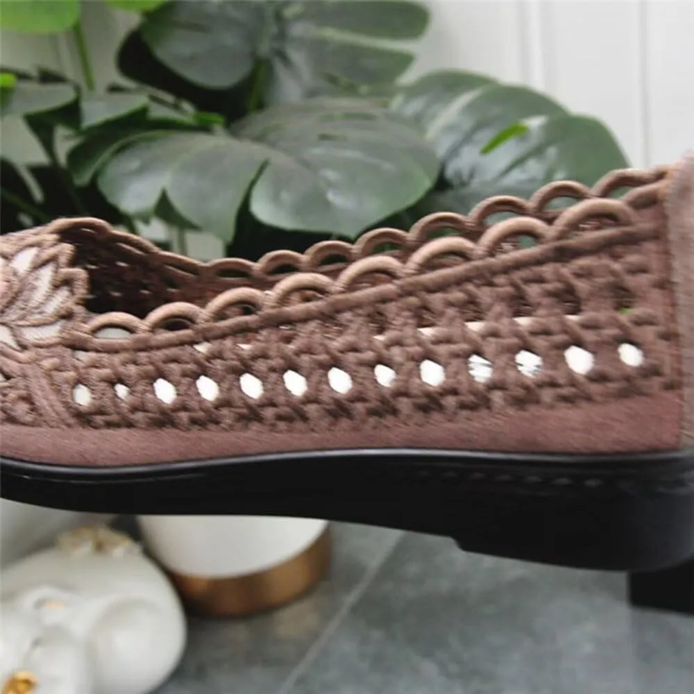 SAILING LU Women's Breathable Crochet Lace Ballet Flat Floral Casual Round Toe Loafers Shoes