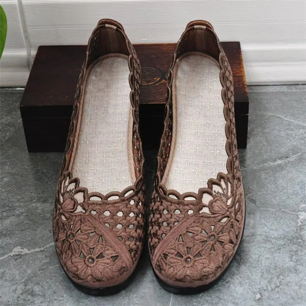 SAILING LU Women's Breathable Crochet Lace Ballet Flat Floral Casual Round Toe Loafers Shoes