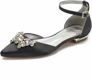 Satin Rhinestones Wedding Flats Shoes for Bride Pointed Toe Prom Evening Bridal Party Dress Flats Women 5047-63