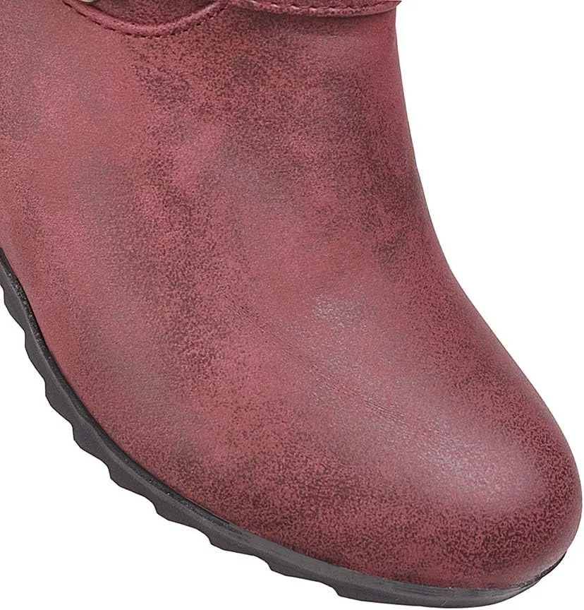 Scaoruki Women Winter Shoes Wedge Heels Slouch Boots