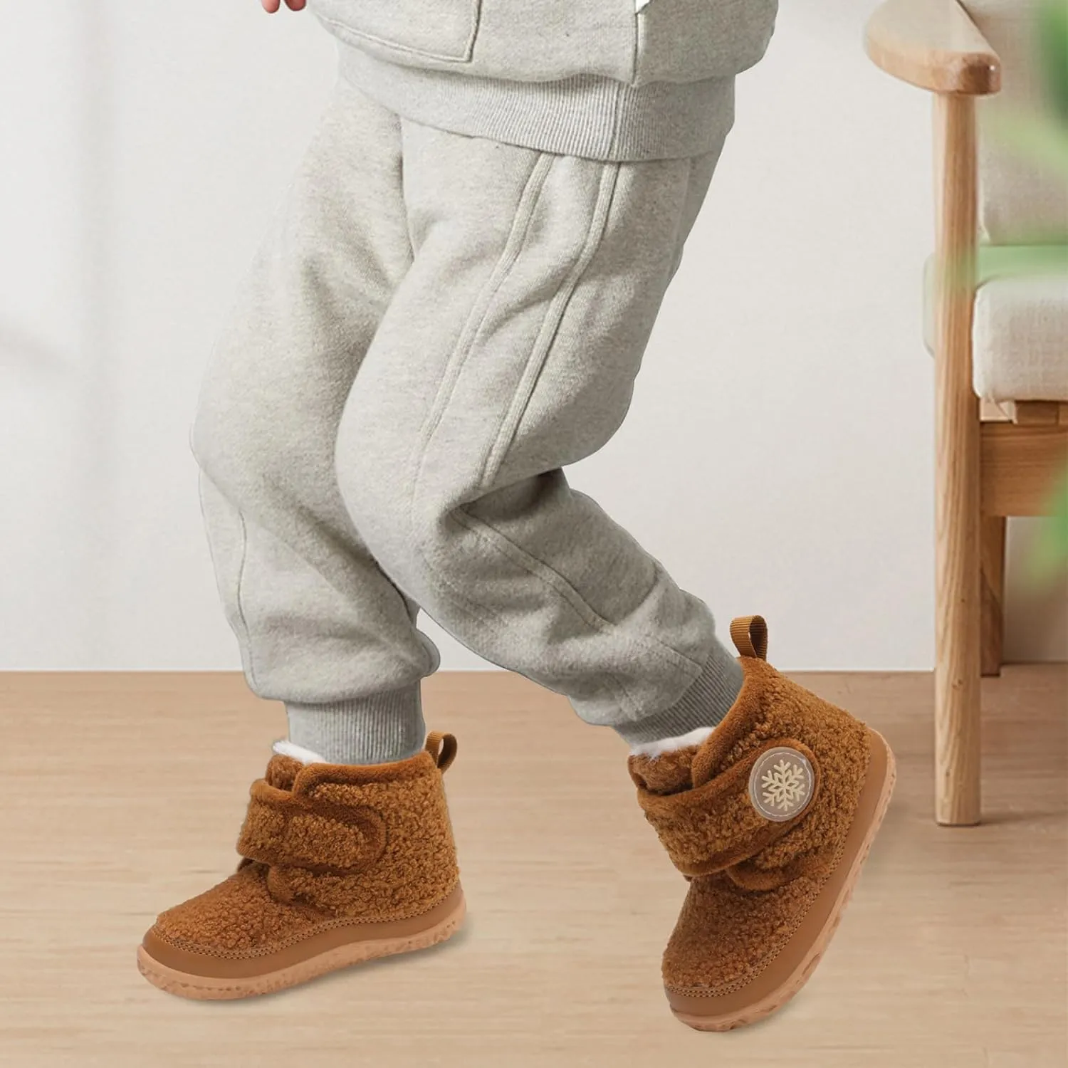Scurtain Toddler Slippers Girl Boy House Shoes Fuzzy Hard Bottom Winter Boots Baby Cozy Walking Sock Shoes