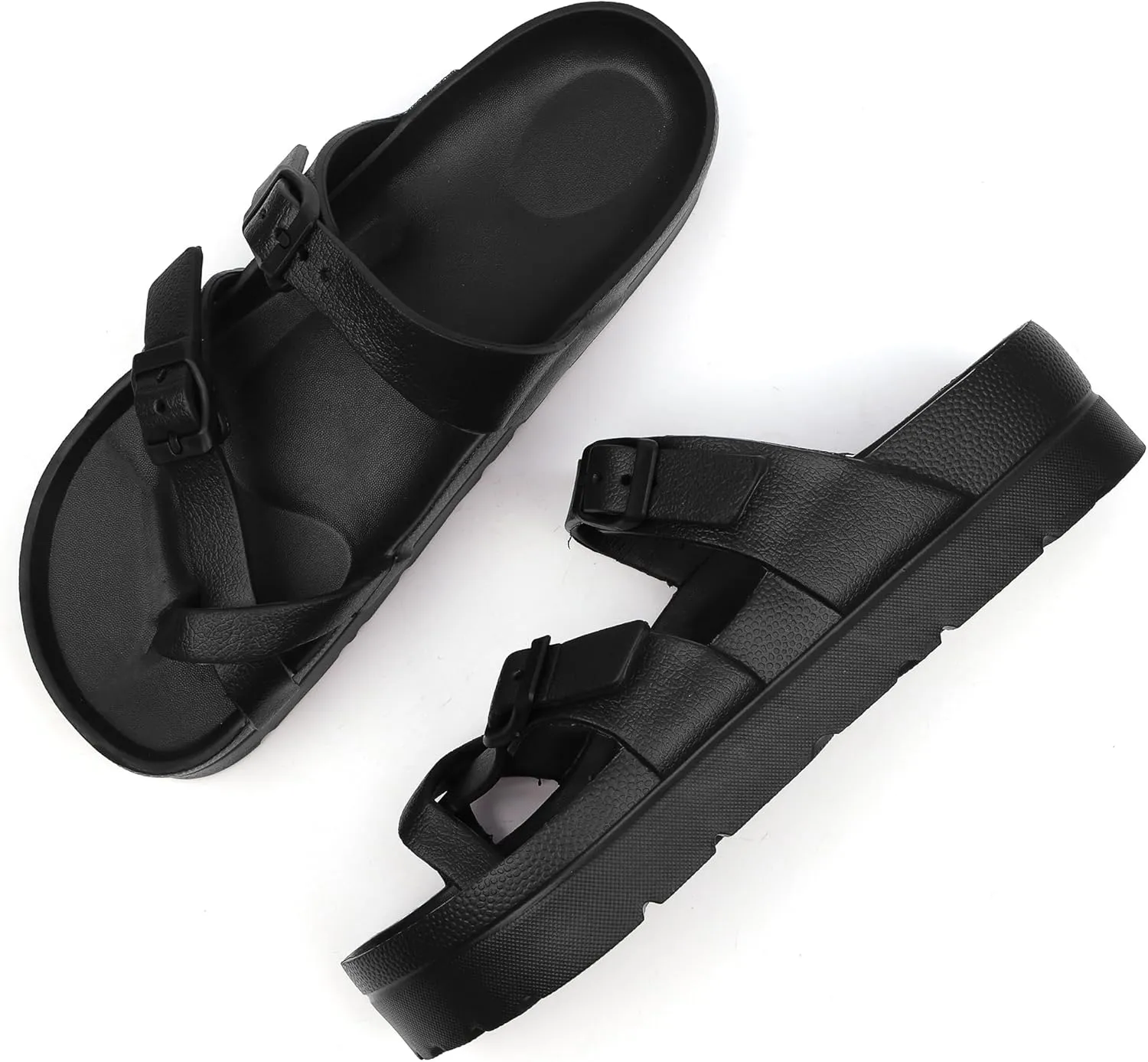 seticeo Women's Platform Flip Flops Sandals with Arch Support, Adjustable Double Buckle Slip on Slides, Summer Lightweight Beach Eva Cushion Flat Sandals