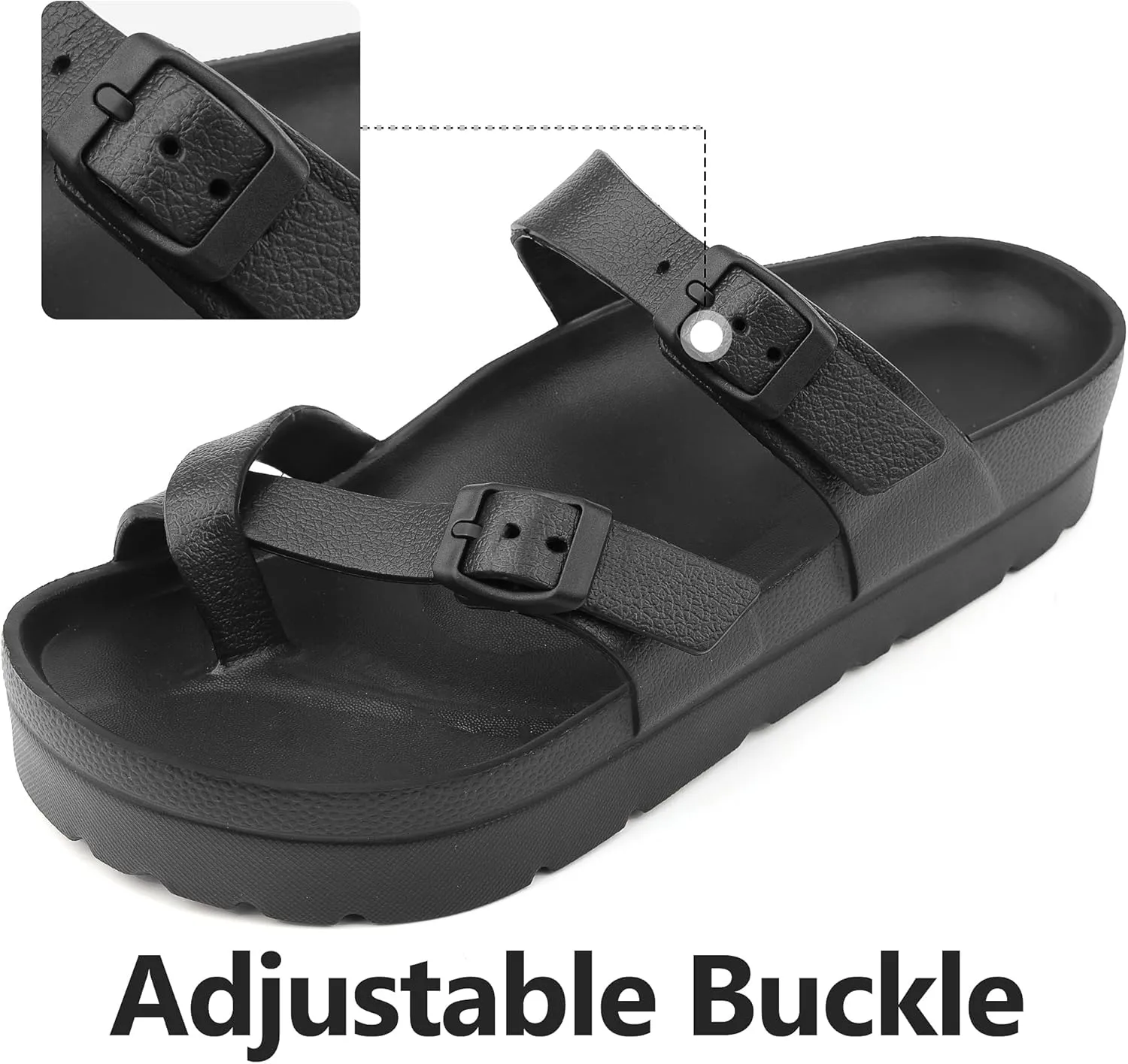 seticeo Women's Platform Flip Flops Sandals with Arch Support, Adjustable Double Buckle Slip on Slides, Summer Lightweight Beach Eva Cushion Flat Sandals