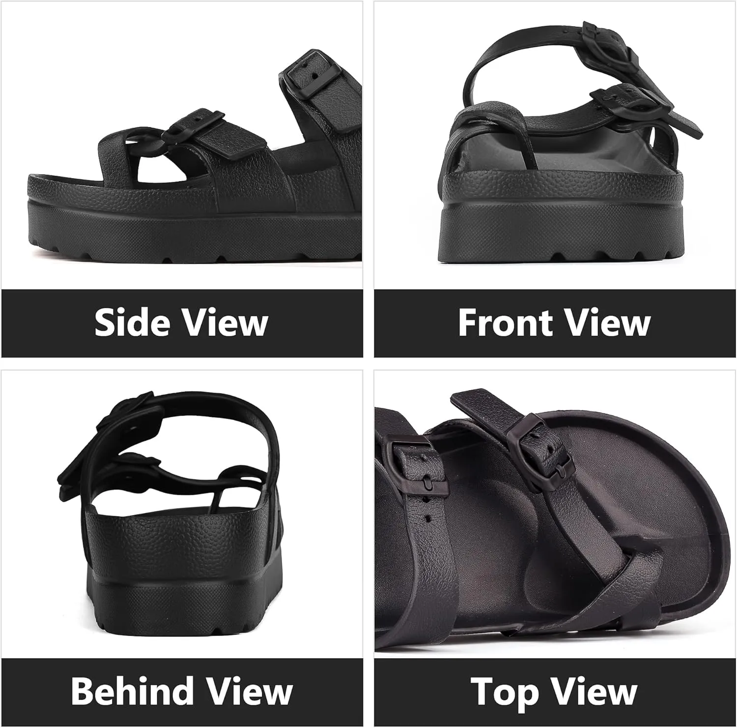seticeo Women's Platform Flip Flops Sandals with Arch Support, Adjustable Double Buckle Slip on Slides, Summer Lightweight Beach Eva Cushion Flat Sandals