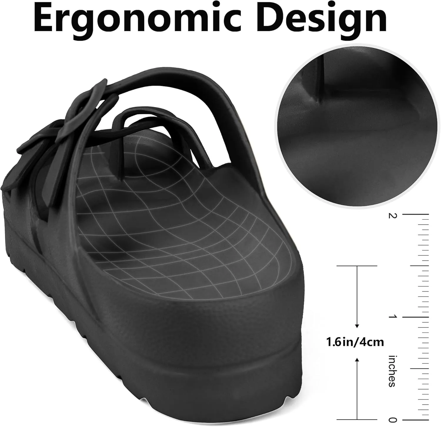 seticeo Women's Platform Flip Flops Sandals with Arch Support, Adjustable Double Buckle Slip on Slides, Summer Lightweight Beach Eva Cushion Flat Sandals
