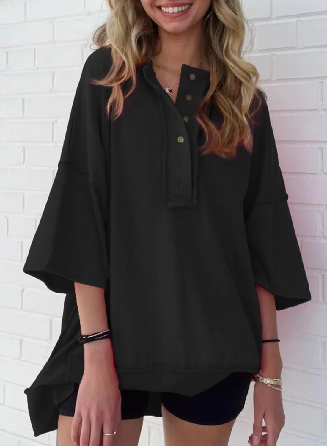 SHEWIN Women's Fashion Oversized T Shirts Casual Short Sleeve Reverse Seam Summer Tops Tees