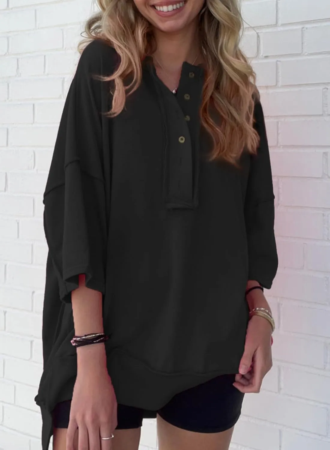 SHEWIN Women's Fashion Oversized T Shirts Casual Short Sleeve Reverse Seam Summer Tops Tees