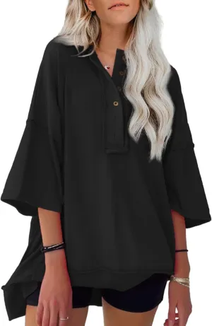 SHEWIN Women's Fashion Oversized T Shirts Casual Short Sleeve Reverse Seam Summer Tops Tees
