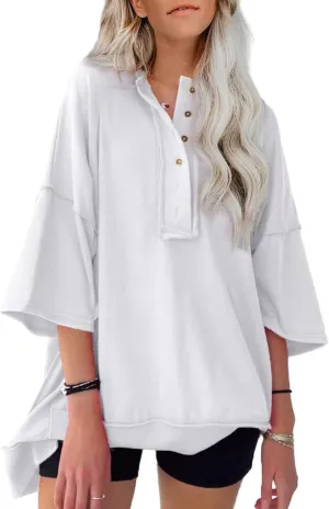 SHEWIN Women's Fashion Oversized T Shirts Casual Short Sleeve Reverse Seam Summer Tops Tees