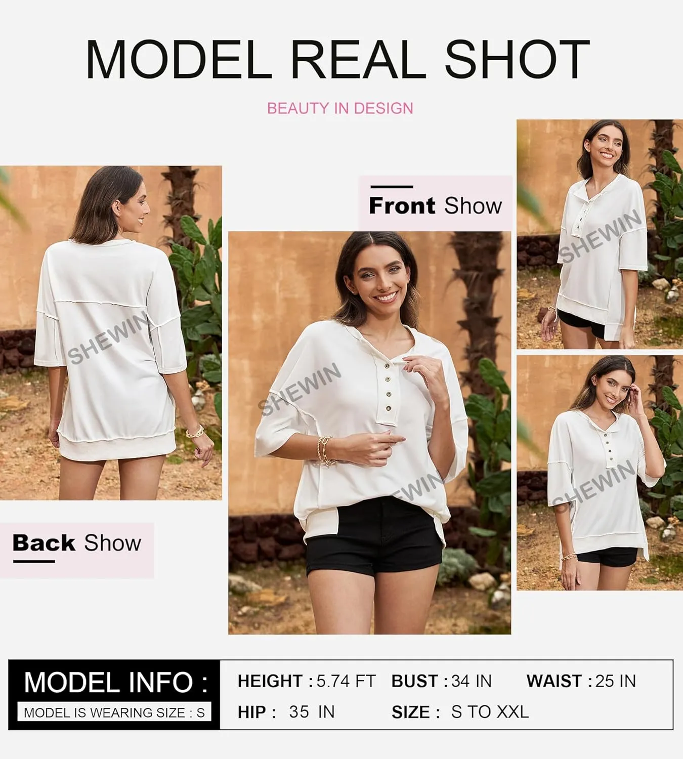 SHEWIN Women's Fashion Oversized T Shirts Casual Short Sleeve Reverse Seam Summer Tops Tees