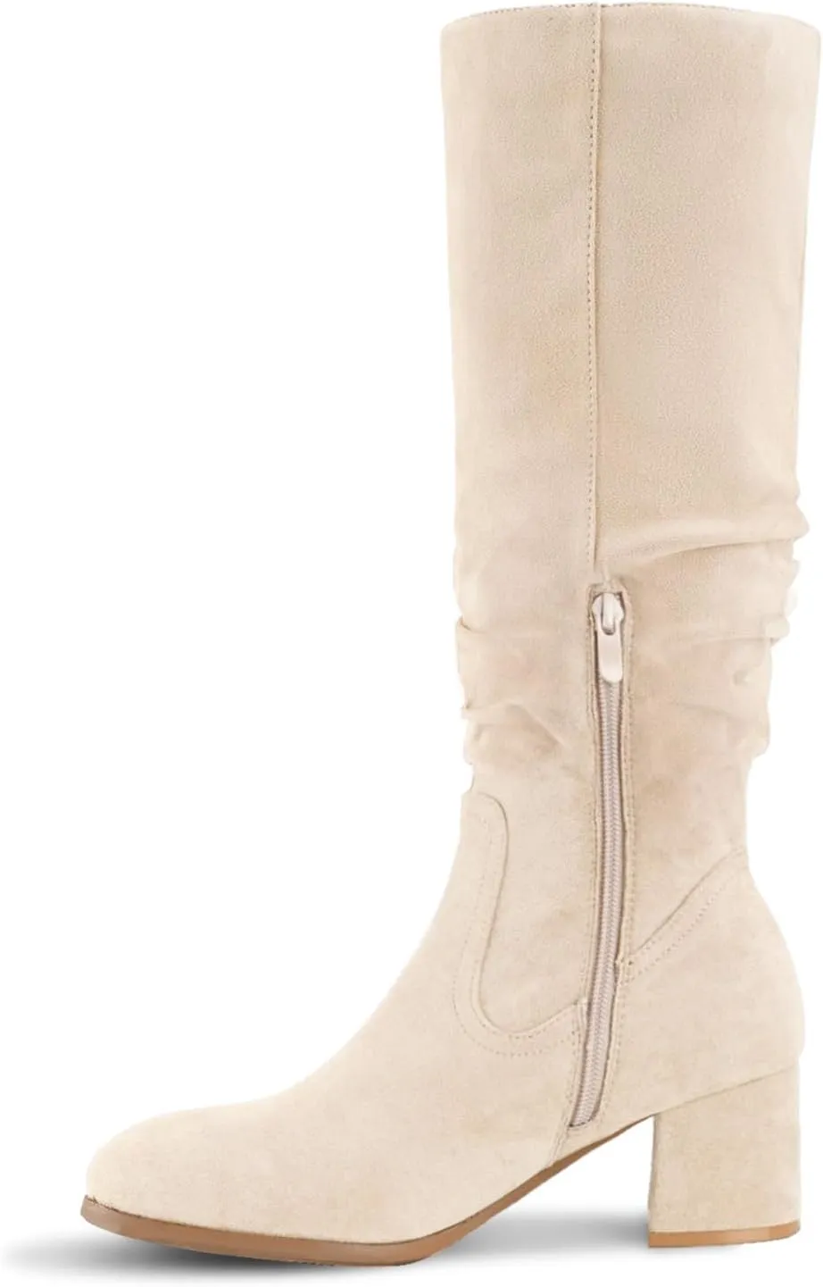 Shoe'N Tale Women's Knee High Boots Chunky Heel Pointed Toe Suede Slouch Winter Shoes with Side Zipper