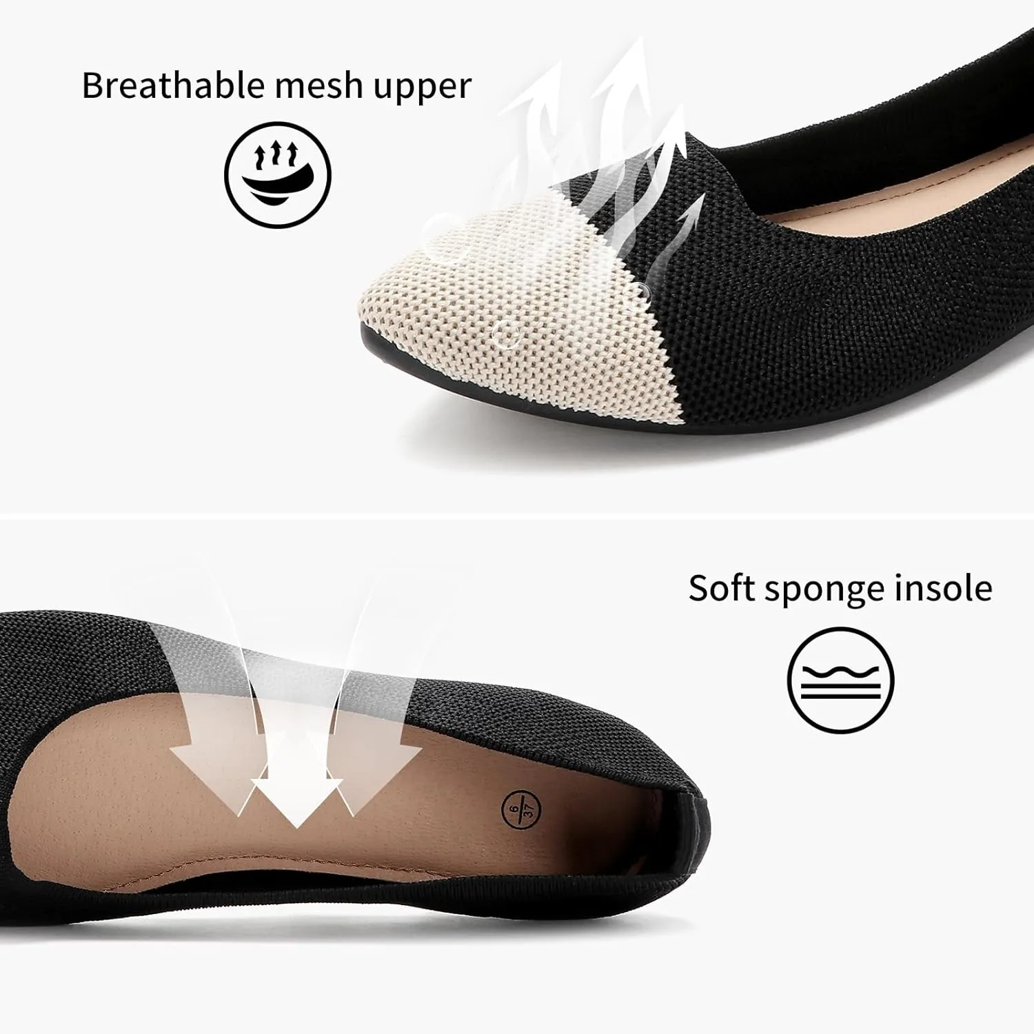 Shupua Women's Flats Shoes Pointed Toe Flats Comfortable Slip on Shoes Flat Dress Shoes Black Ballet Flats for Women