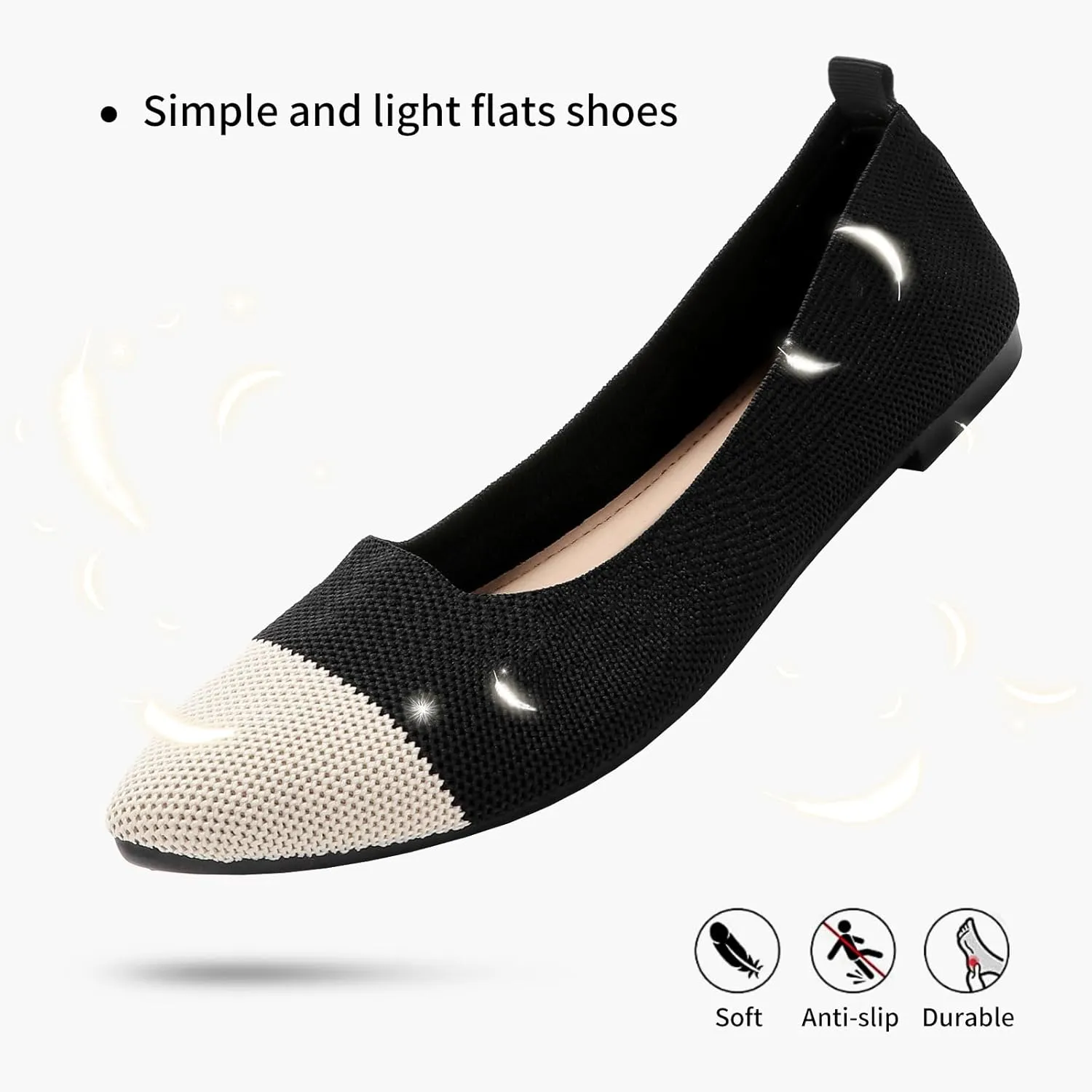 Shupua Women's Flats Shoes Pointed Toe Flats Comfortable Slip on Shoes Flat Dress Shoes Black Ballet Flats for Women