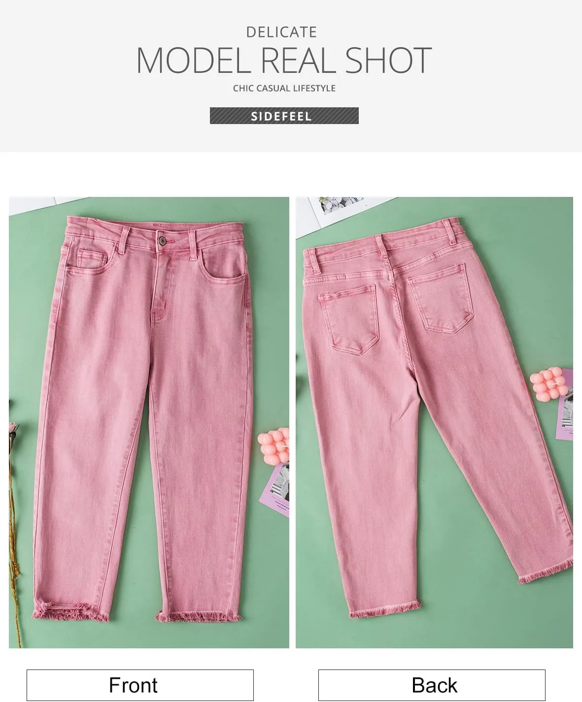 Sidefeel Women's Capri Jeans High Waisted 2025 Spring Fashion Straight Leg Raw Hem Denim Capri Pants