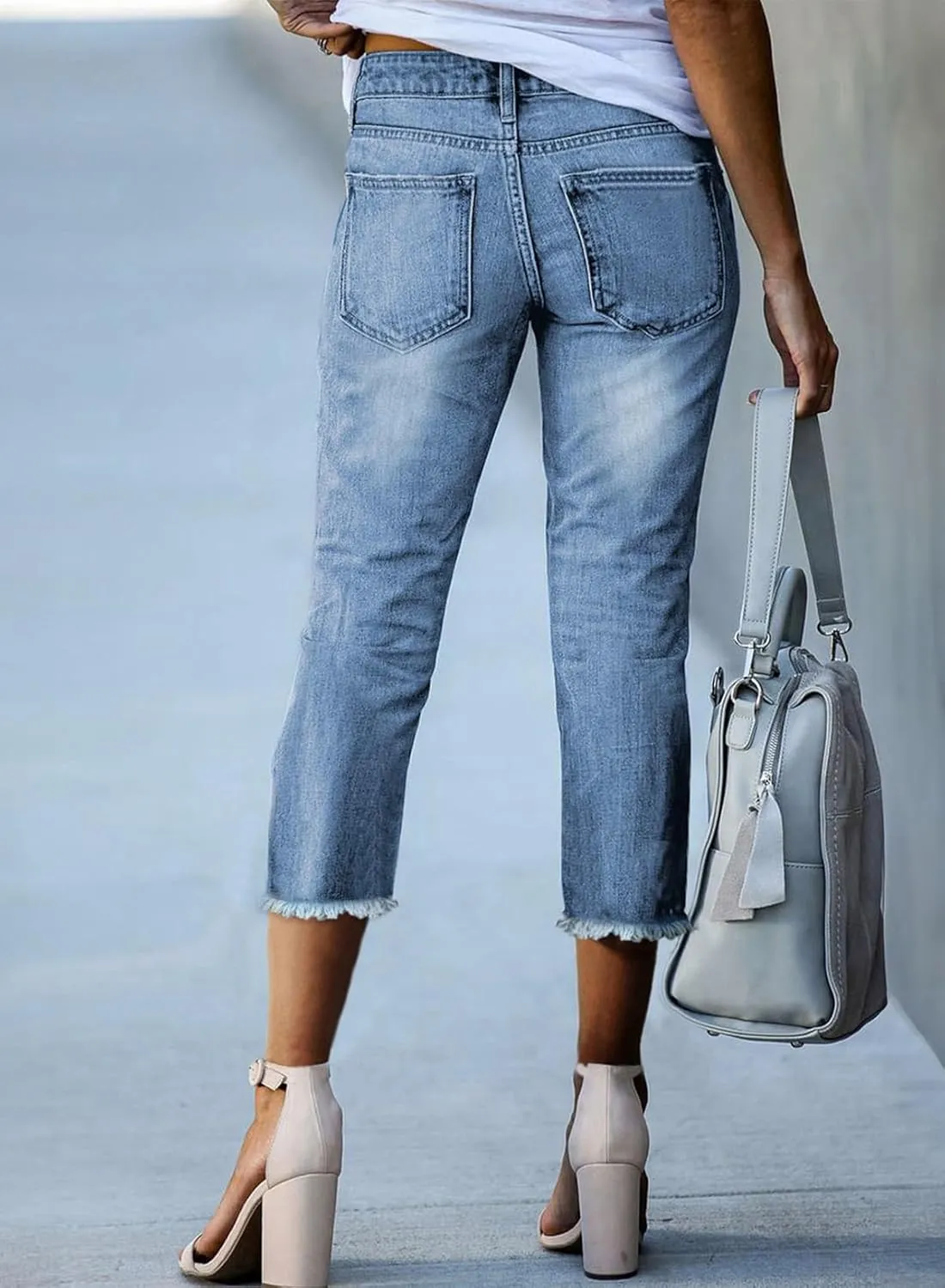 Sidefeel Women's Capri Jeans High Waisted 2025 Spring Fashion Straight Leg Raw Hem Denim Capri Pants