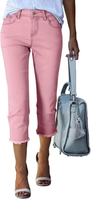 Sidefeel Women's Capri Jeans High Waisted 2025 Spring Fashion Straight Leg Raw Hem Denim Capri Pants