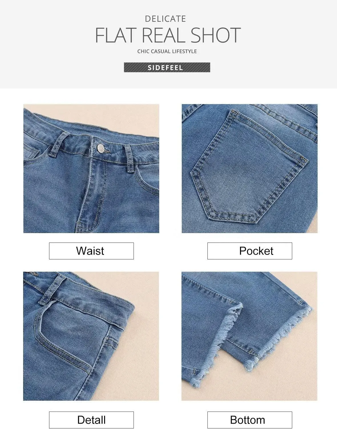 Sidefeel Women's Capri Jeans High Waisted 2025 Spring Fashion Straight Leg Raw Hem Denim Capri Pants