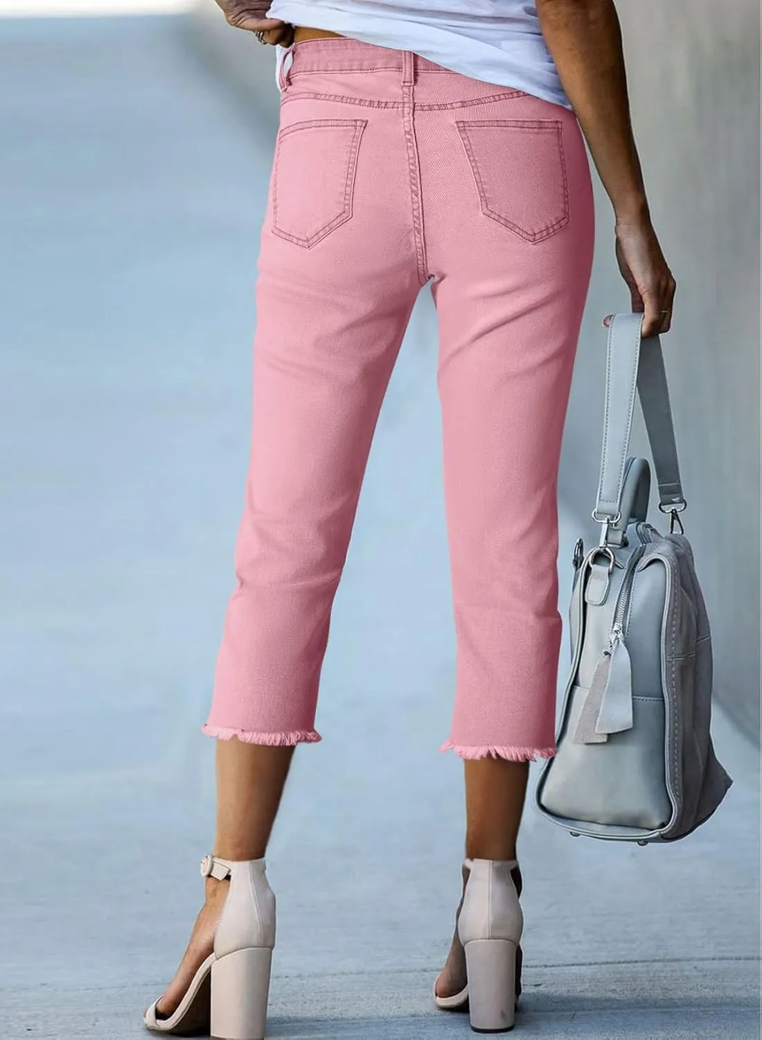 Sidefeel Women's Capri Jeans High Waisted 2025 Spring Fashion Straight Leg Raw Hem Denim Capri Pants