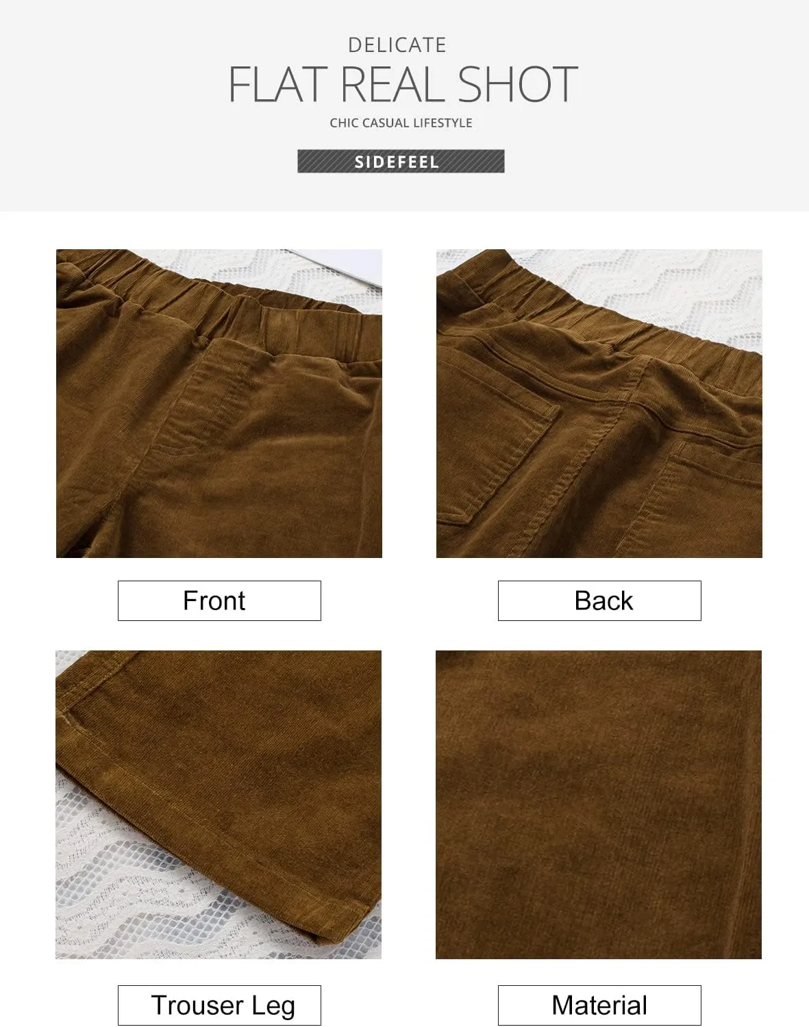 Sidefeel Women's Corduroy Flare Pants Elastic Waist Bell Bottom Trousers 2024 Women Fashions