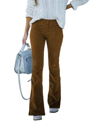 Sidefeel Women's Corduroy Flare Pants Elastic Waist Bell Bottom Trousers 2024 Women Fashions