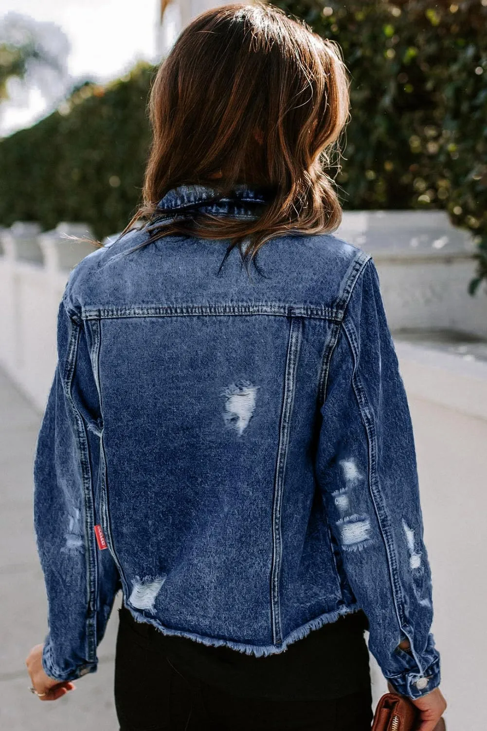Sidefeel Women's Denim Jacket Long Sleeve Button Distressed Ripped Zimbaplatinum Jean Coat