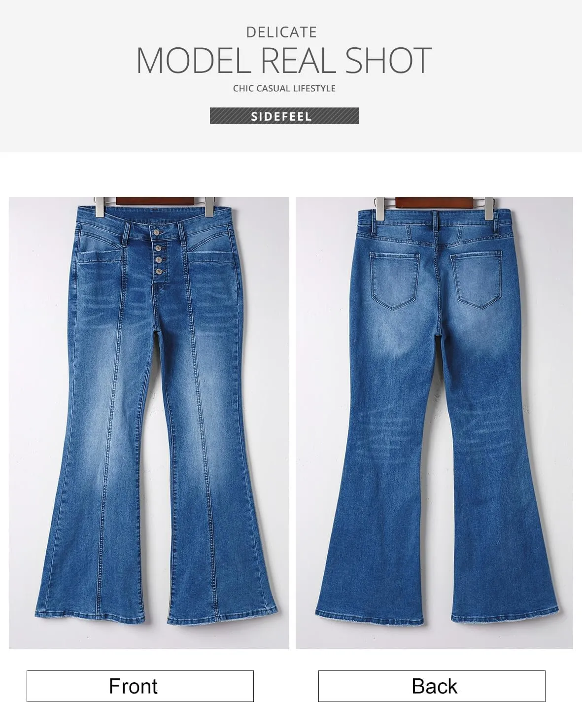 Sidefeel Women's High Waisted Jeans Wide Leg Button Fly Bell Bottoms Flared Zimbaplatinum Denim Pants