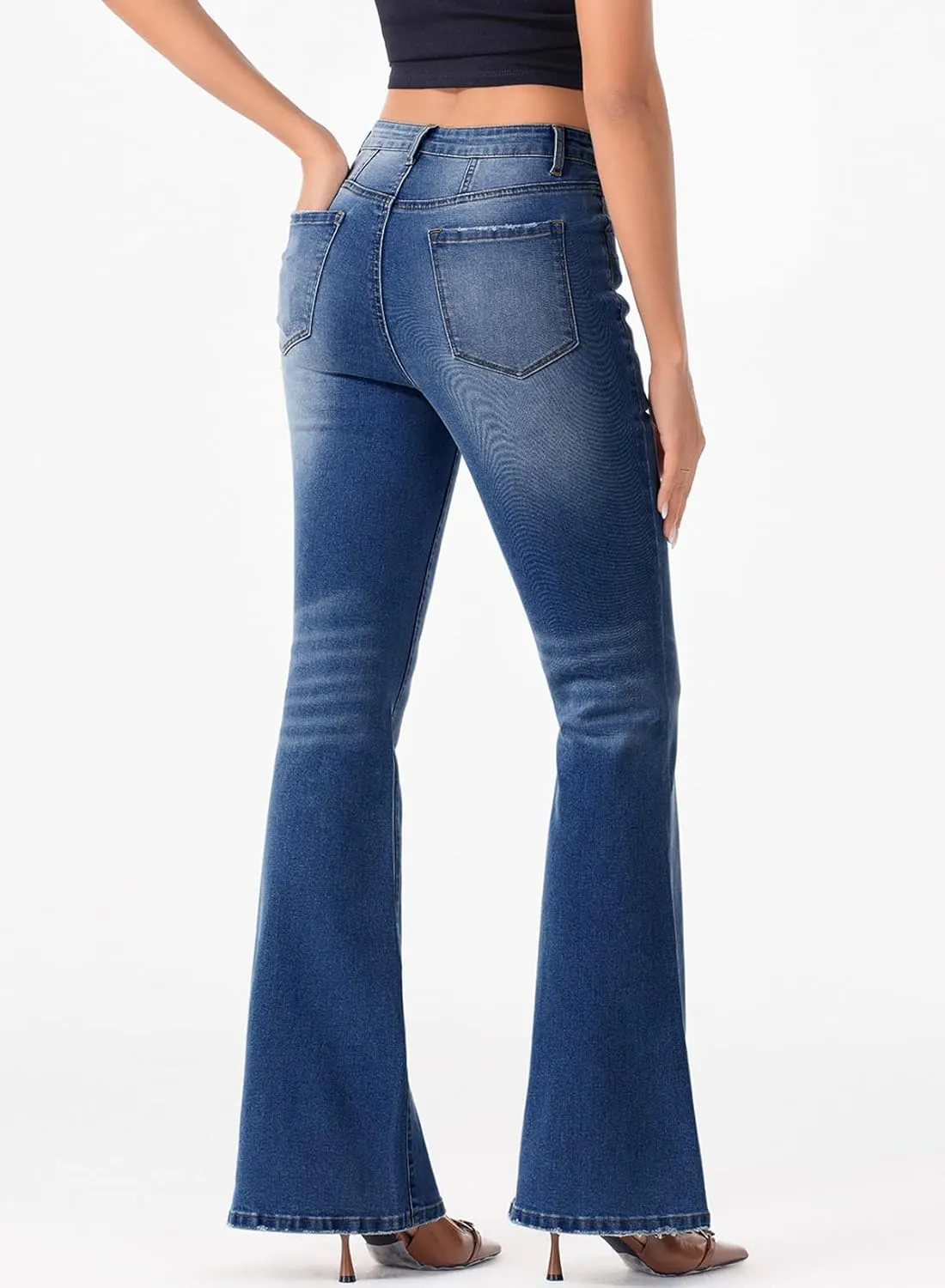 Sidefeel Women's High Waisted Jeans Wide Leg Button Fly Bell Bottoms Flared Zimbaplatinum Denim Pants