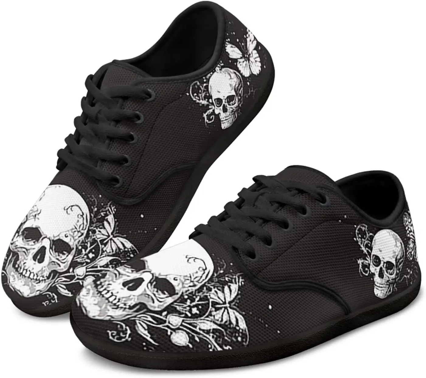 Skull Print Walking Shoes Running Sneakers Fashion Work Flats Lace-Up Driving Loafers for Women
