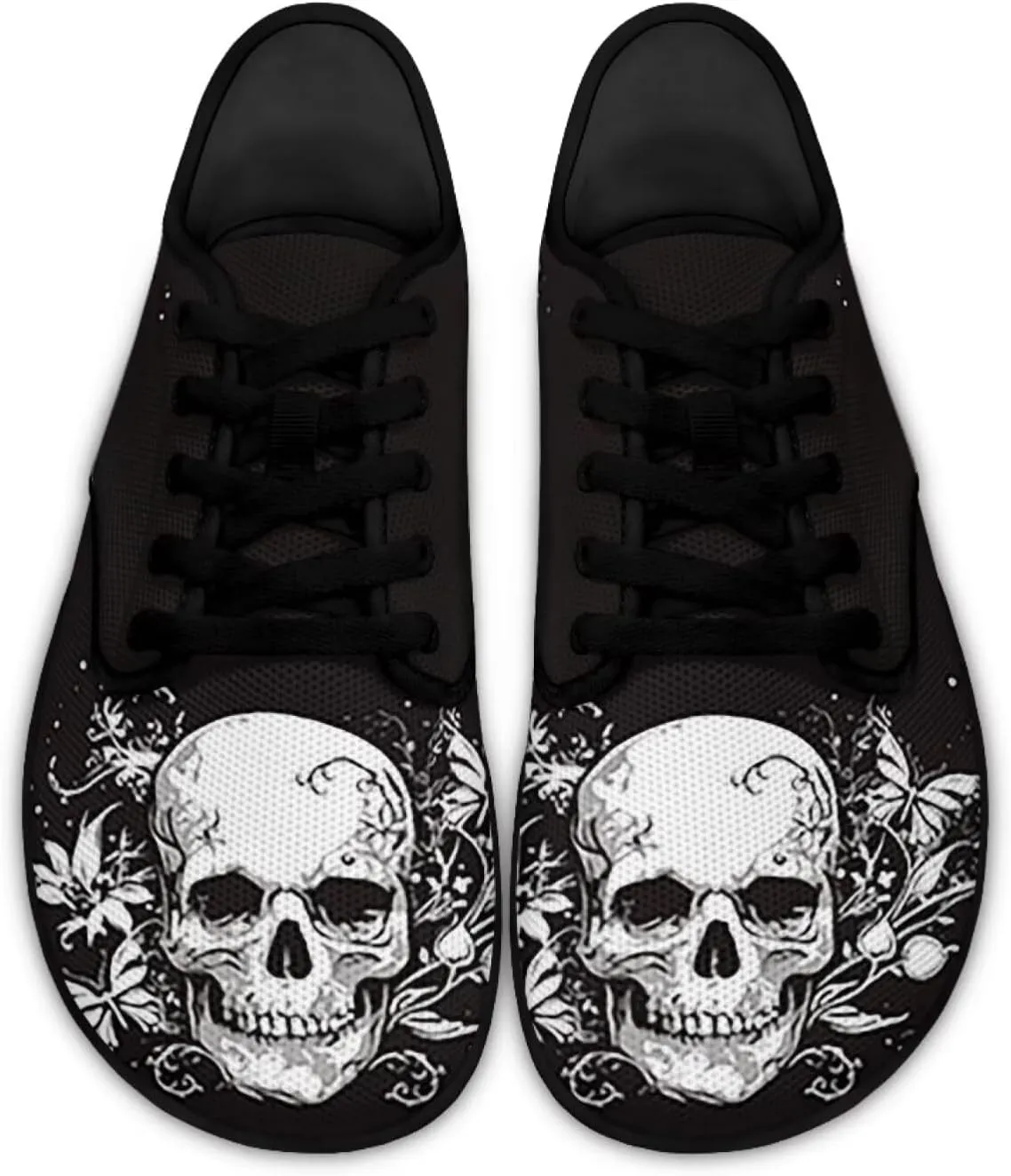 Skull Print Walking Shoes Running Sneakers Fashion Work Flats Lace-Up Driving Loafers for Women