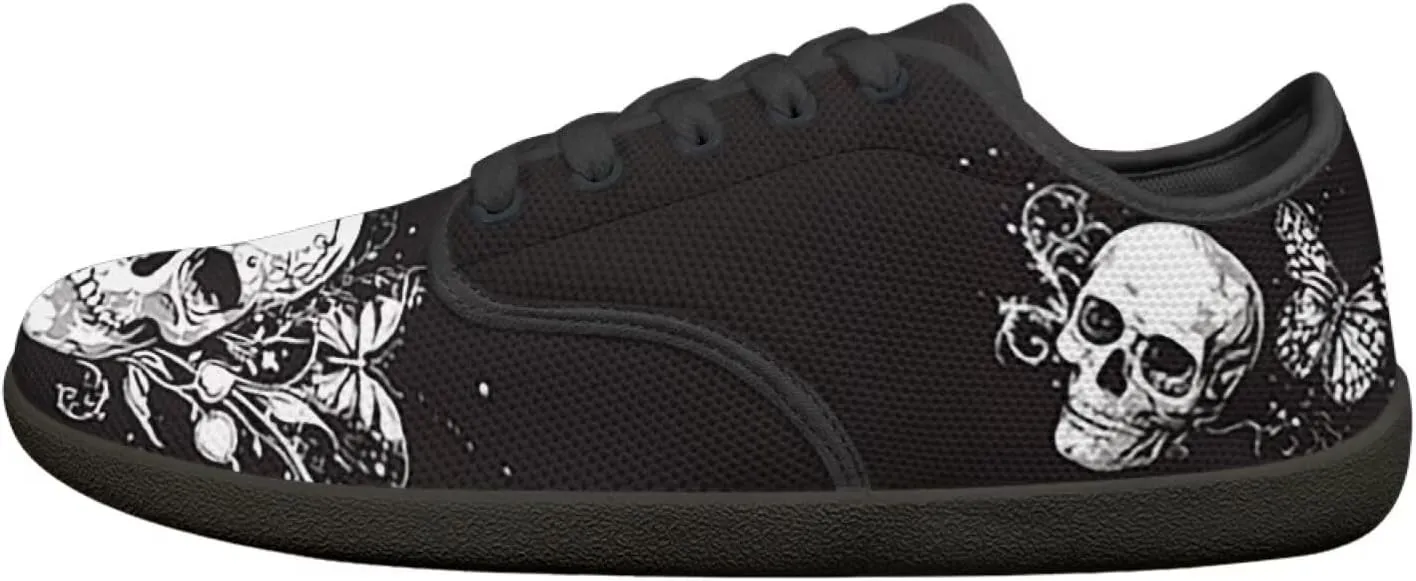 Skull Print Walking Shoes Running Sneakers Fashion Work Flats Lace-Up Driving Loafers for Women