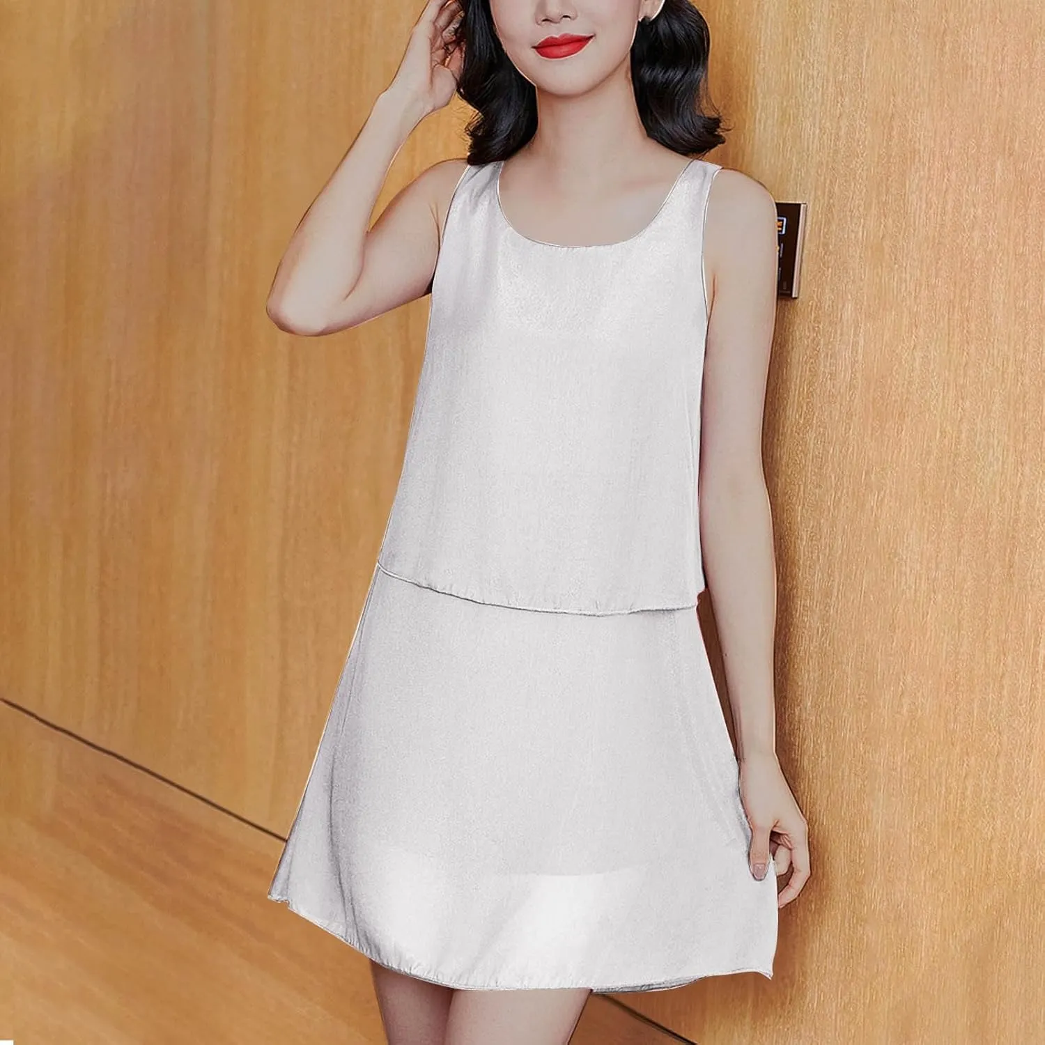Sleeveless Tank Dress for Women Casual A-Line Loose Fit Flowy Summer Dress Round Neck Casual Wear