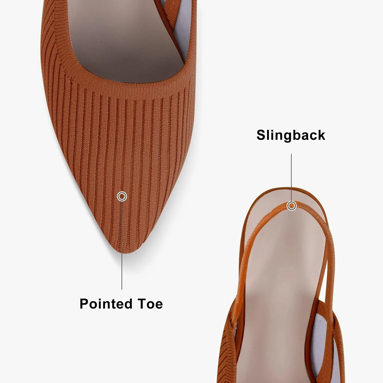 Slingback Flats for Women Pointed Toe Flats Breathable Knit Comfortable Dressy Casual for Work Office Slip on Ballet Flats