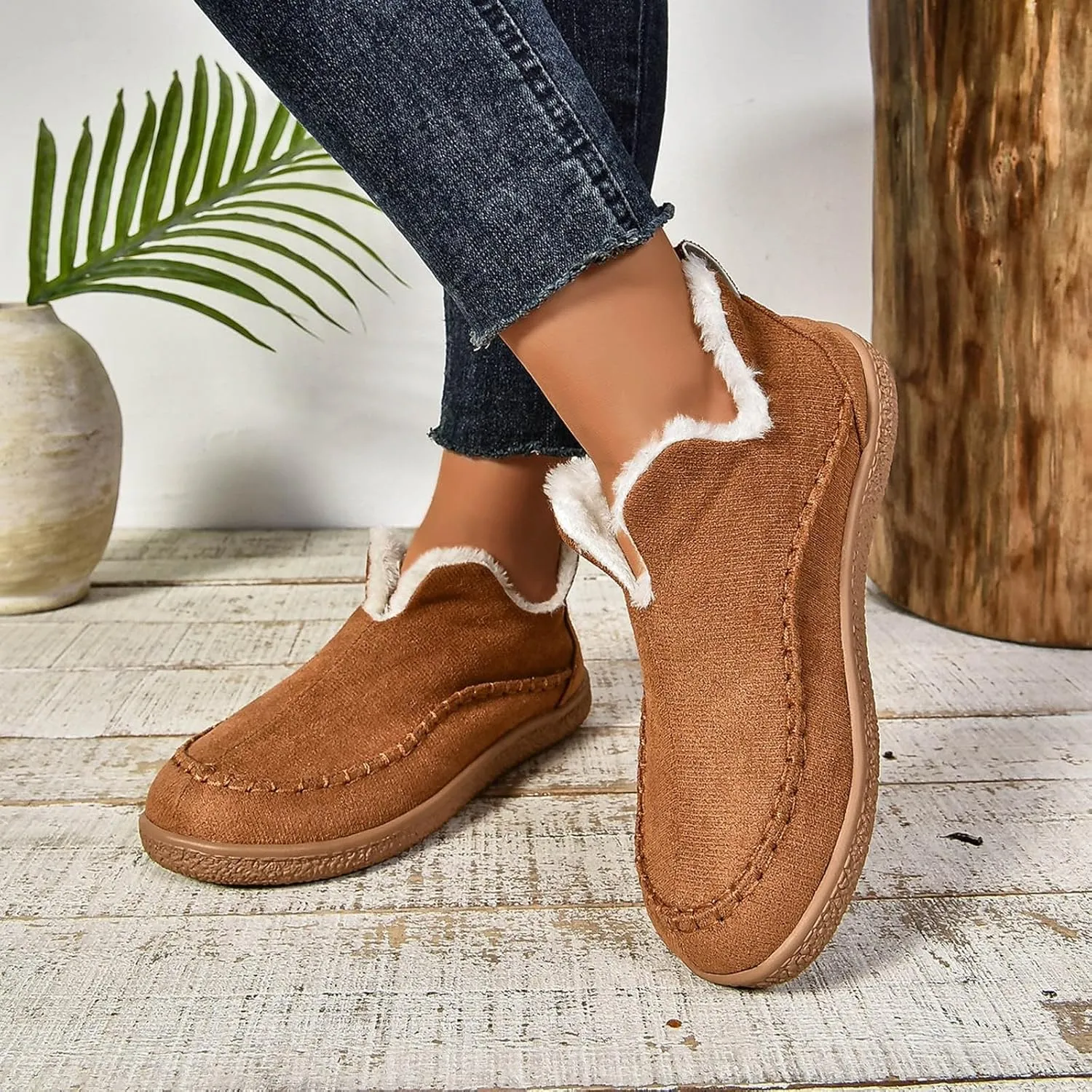 Snow Boots for Women Short Ankle Anti-Slip Boot Fur Fleece Lined Sneakers House Slippers Boot For Outdoor