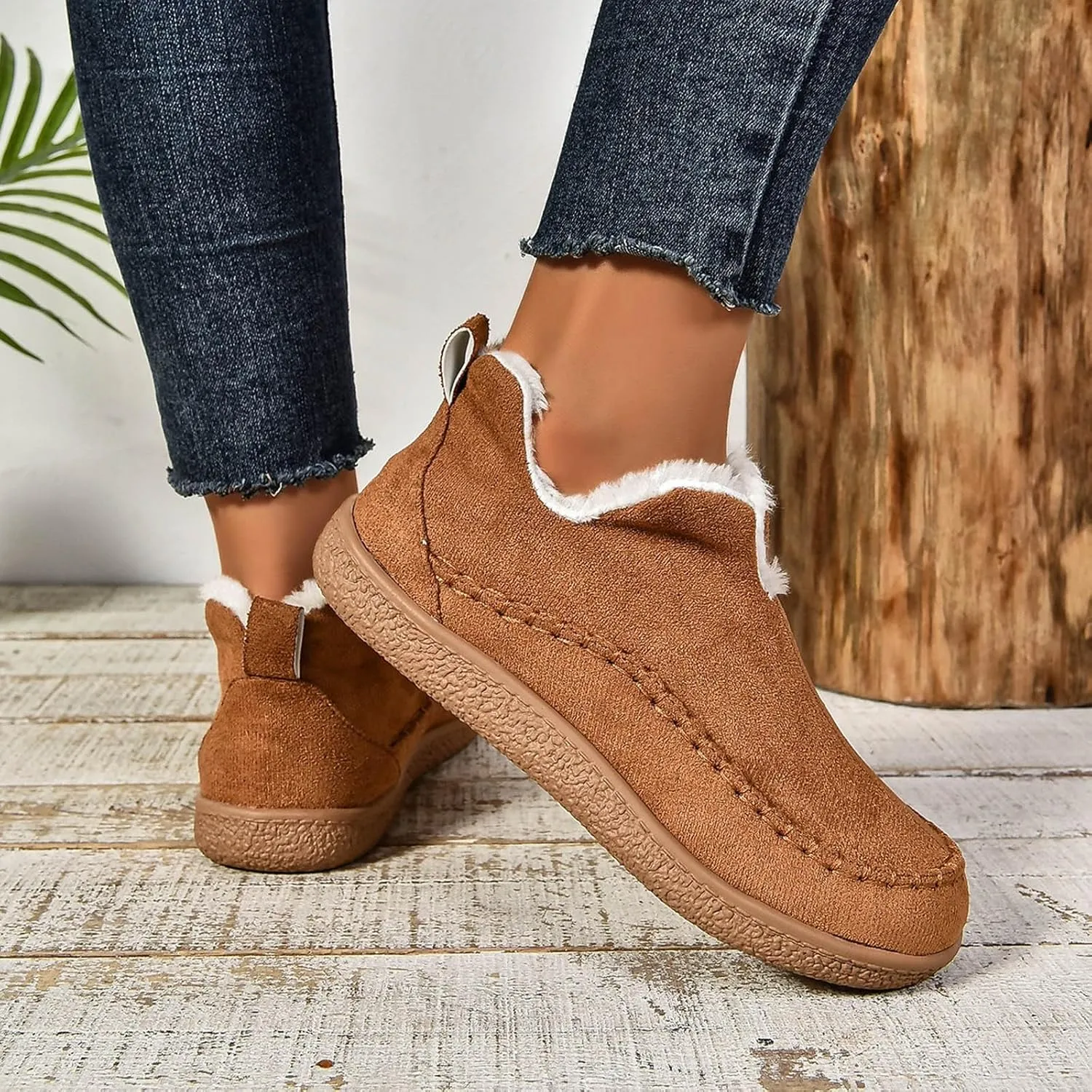 Snow Boots for Women Short Ankle Anti-Slip Boot Fur Fleece Lined Sneakers House Slippers Boot For Outdoor