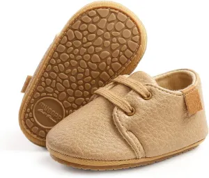 SOFMUO Baby Boys Girls Lace Up Leather Sneakers Soft Rubber Sole Infant Moccasins Newborn Oxford Loafers Anti-Slip Toddler Wedding Uniform Dress Shoes