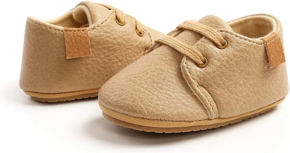 SOFMUO Baby Boys Girls Lace Up Leather Sneakers Soft Rubber Sole Infant Moccasins Newborn Oxford Loafers Anti-Slip Toddler Wedding Uniform Dress Shoes