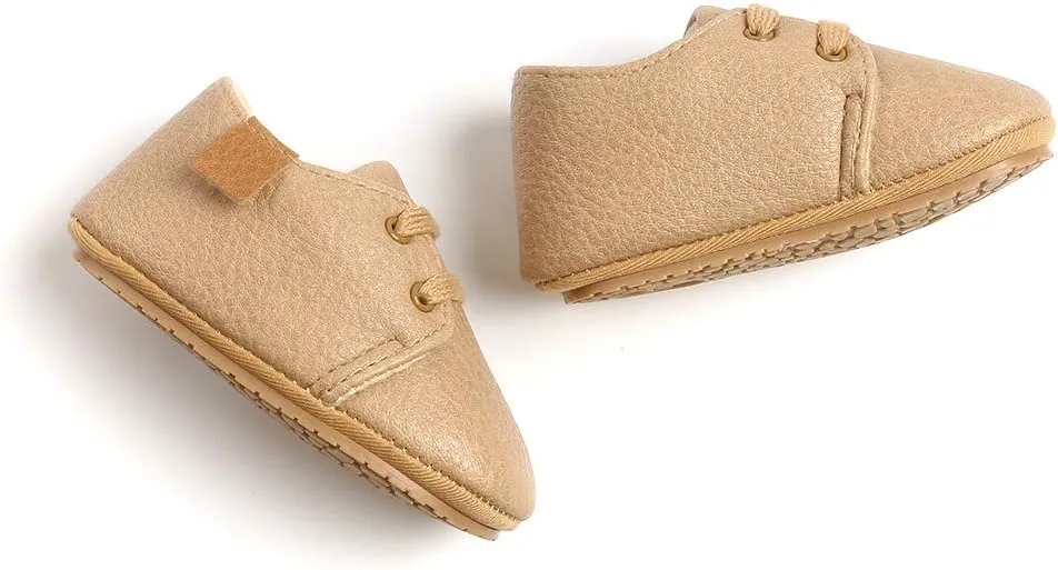 SOFMUO Baby Boys Girls Lace Up Leather Sneakers Soft Rubber Sole Infant Moccasins Newborn Oxford Loafers Anti-Slip Toddler Wedding Uniform Dress Shoes